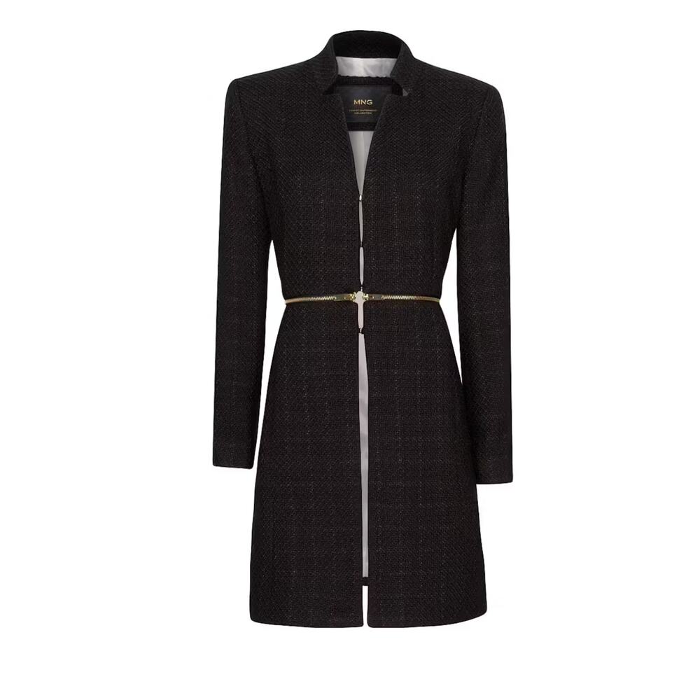 NEW MNG Mango Boucle Jacket Size Small Outerwear Wool Blend Black Convertible
